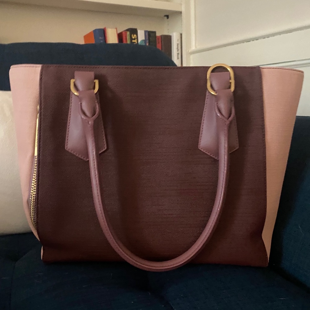 Dagne Dover Tote, two-toned in wine + ballet pink